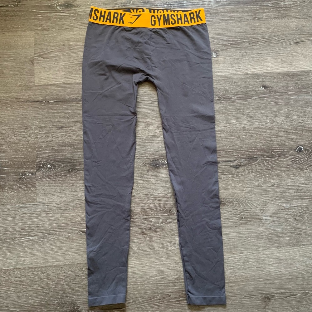 Gymshark Leggings Size M Dark Gray Orange Waist Band High Rise Full Length